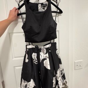 Black Floral Two-Piece Dress Set